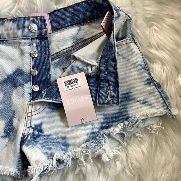 Revice Hollywood Button-fly Shorts Bleached Blue Raw Hem High Rise Size 26 NWT - Picture 3 of 11